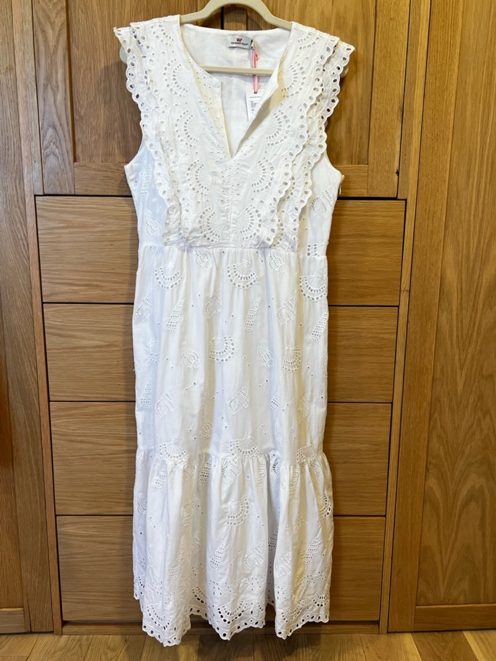 Vineyard Vines Seashell Eyelet Midi Dress White Cap Size 12 NWT Coastal Preppy